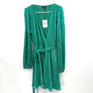 NWT Bardot Green Shimmer Long Sleeve Belted Dress Women's 10 / Large $119 MSRP